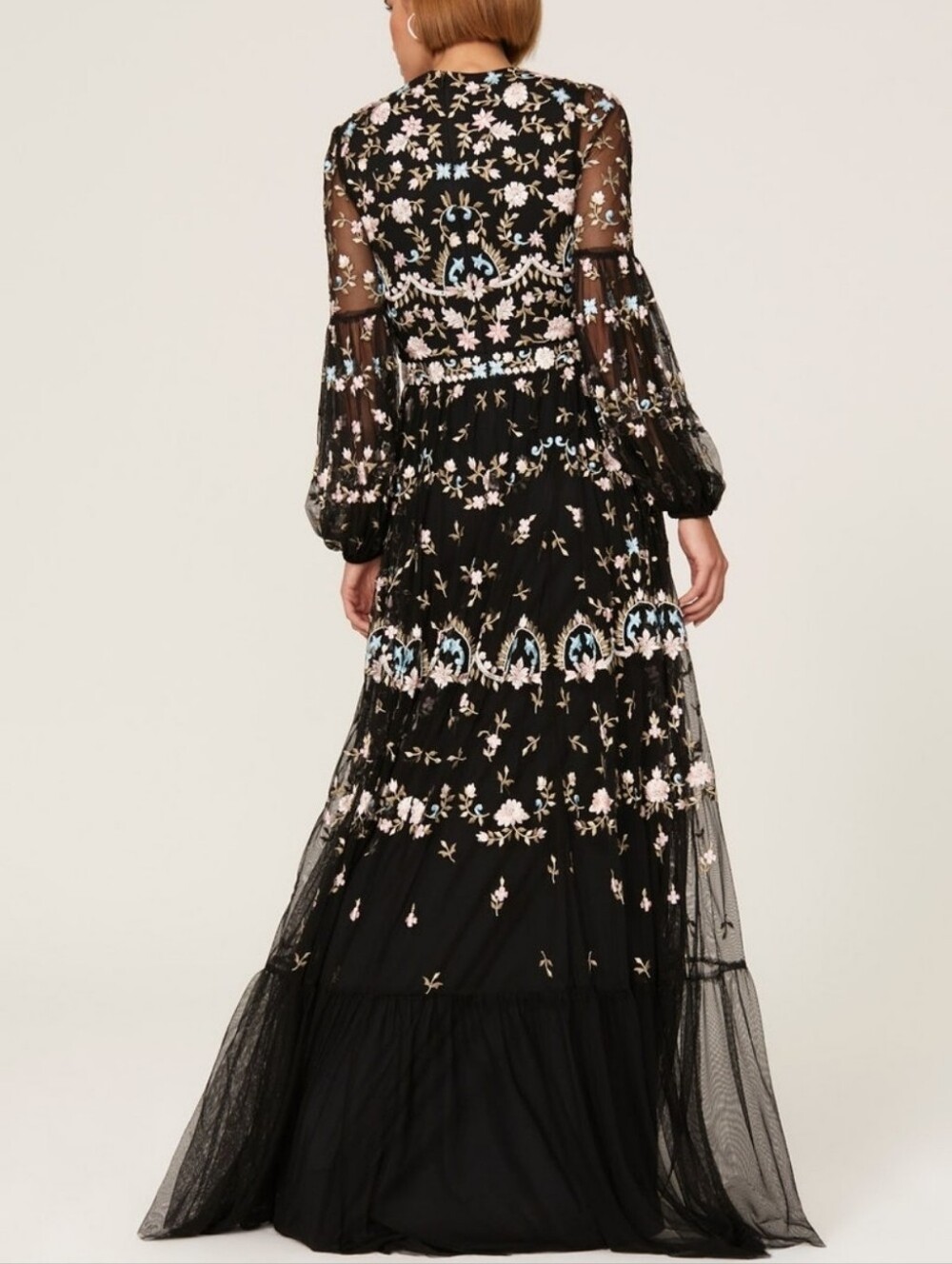 Mac Duggal 35111 Black Multicolor Tulle Floral Embroidered Maxi Dress Gown 4 NWT - Picture 4 of 16